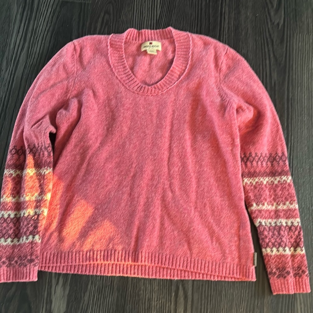 Woolrich Rose Pink V-Neck Sweater with Patterned Sleeves